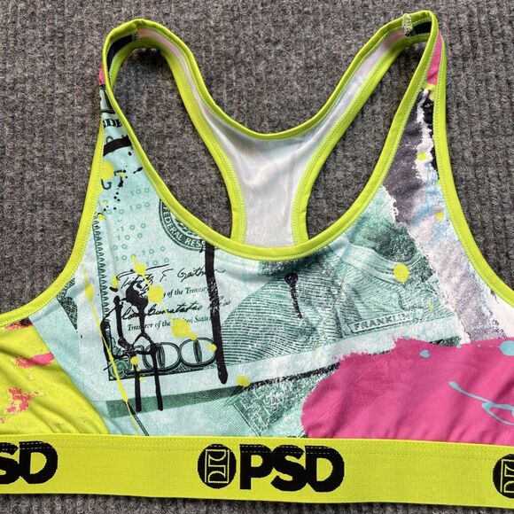 PSD Womens Size XL Sports Bra Neon Green Pink Money Bill Bra Size 36DD-40C NEW - Picture 6 of 12